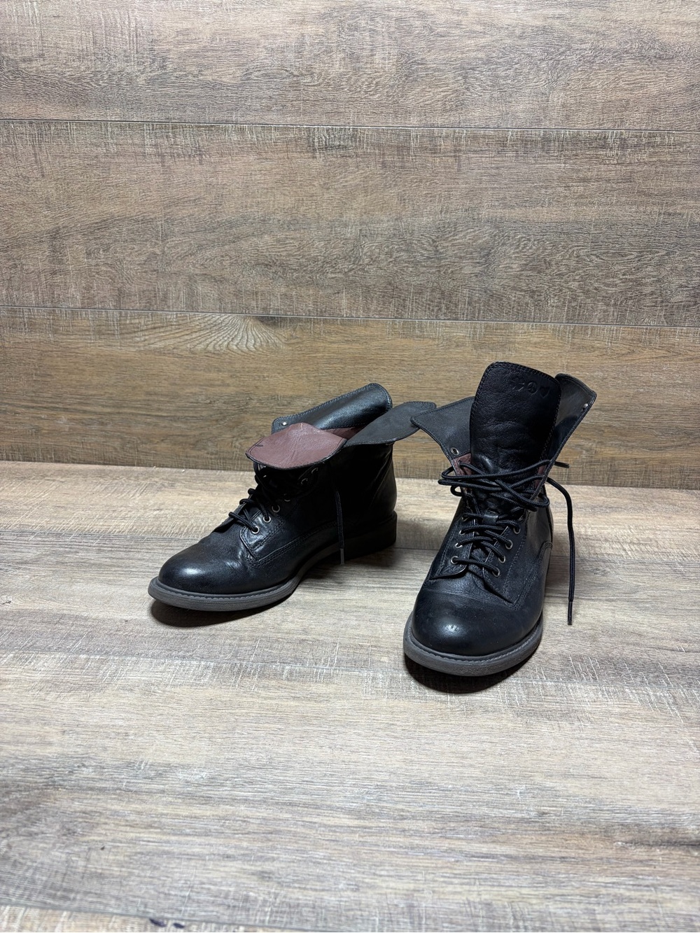 Lucky Brand Black Leather Lace-Up Combat Boots